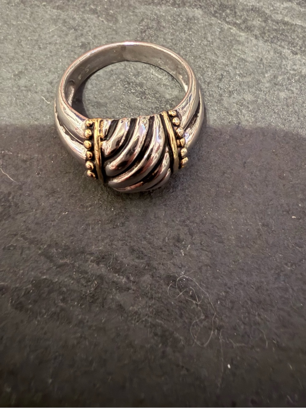 Sterling Silver Two-Tone Sculpted Dome Ring - Silver and Gold Accents